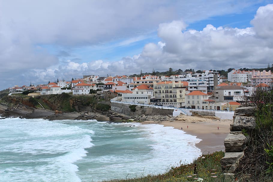 beach, portugal, blue, algarve, sea, view, nature, ocean, europe, HD wallpaper