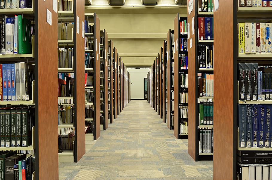 HD wallpaper: Photography of Library Interiror, bookcase, books