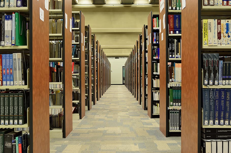 Photography of Library Interiror, bookcase, books, bookshelves, HD wallpaper