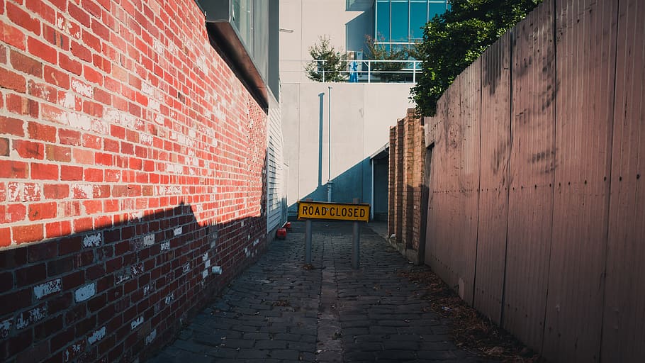 Road Closed Signage, architecture, brick, brickwall, building HD wallpaper