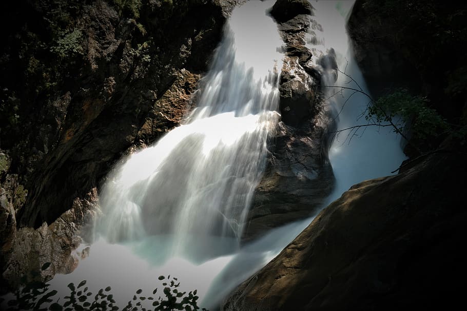 waterfall, cascades, flow, landscape, creek, rock, movement HD wallpaper