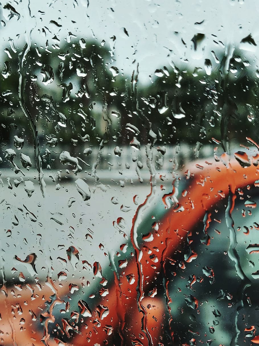 rain, car, drop, wet, glass - material, window, transparent HD wallpaper