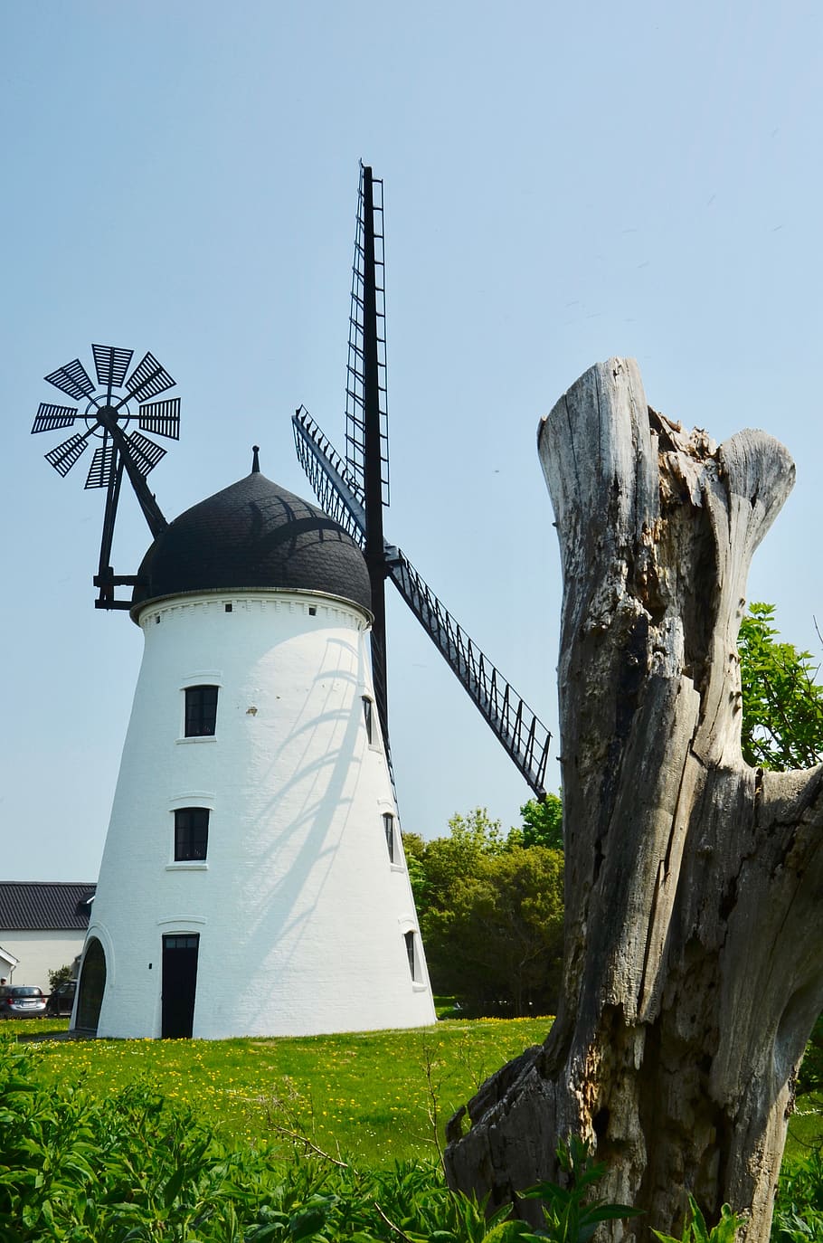 windmill, denmark, blue sky, windmill blades, baltic sea, danish