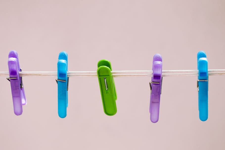 Five Assorted-color Clothes Clips, bright, clamp, clothesline, HD wallpaper