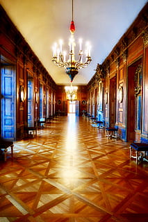flooring, corridor, lamp, chandelier, schloss charlottenburg HD wallpaper