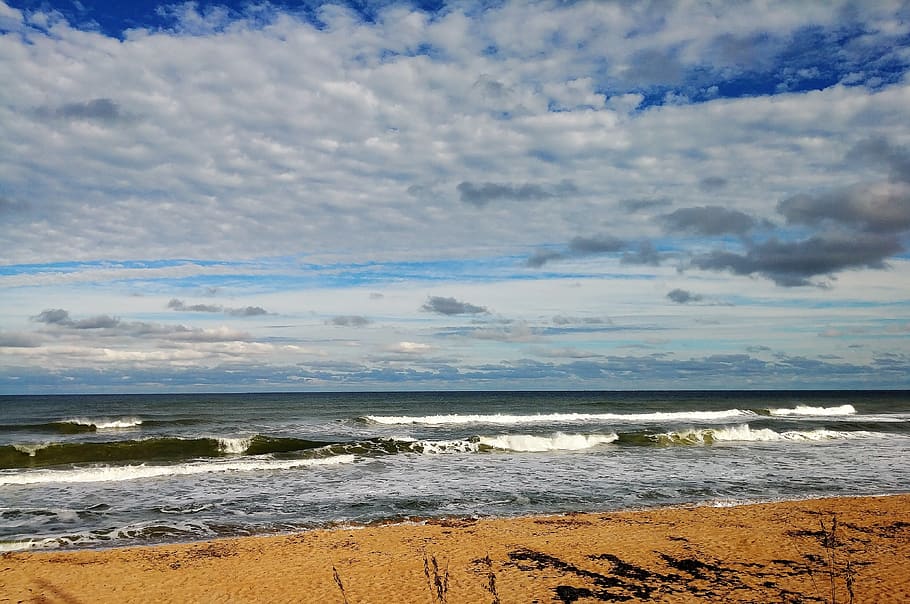 beach, fall, flagler beach, florida, water, sky, clouds, seaside HD wallpaper