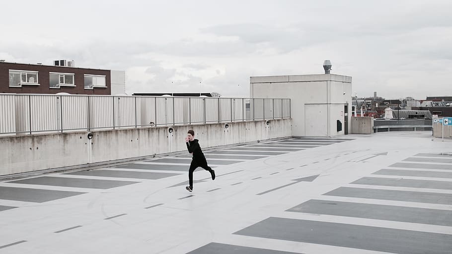 running, rooftop, boy, exercise, male, outdoors, person, young HD wallpaper