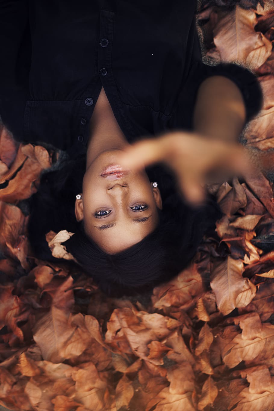 autumn, lying down, one person, plant part, leaf, leisure activity HD wallpaper