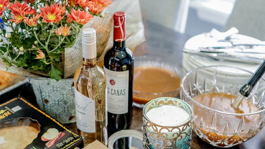 wine, beverage, drink, alcohol, bottle, glass, plant, thanksgiving HD wallpaper