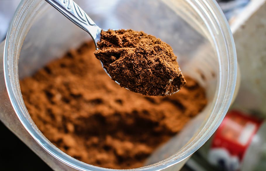 Selective Photo Of Brown Powder On Stainless Spoon, cacao, chocolate HD wallpaper