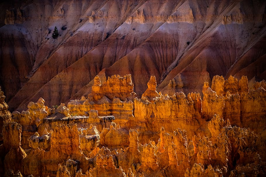 brown rock formation, mountain, outdoors, nature, art, painting HD wallpaper