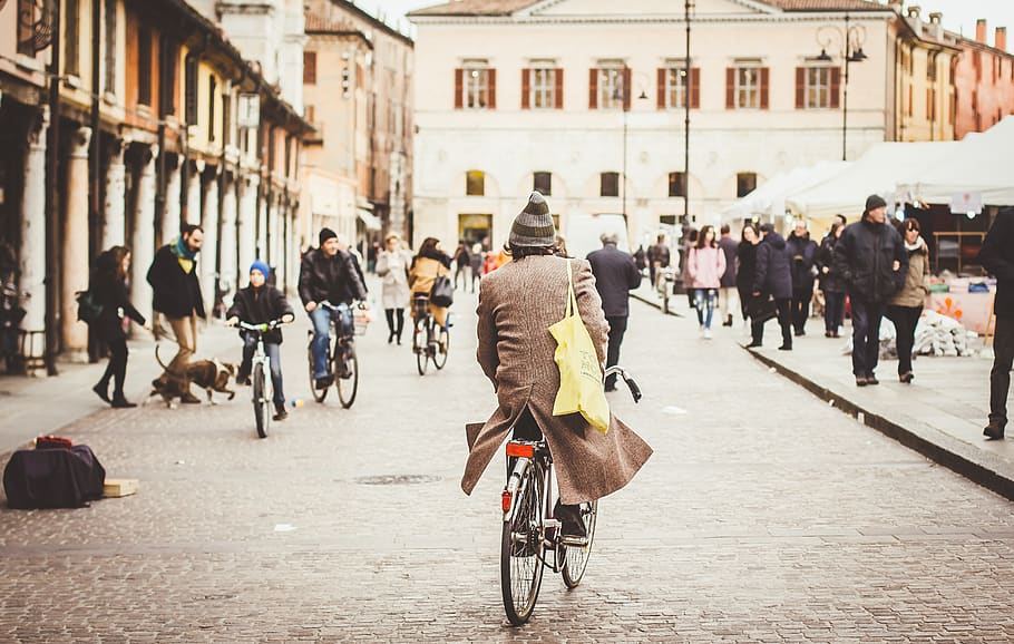 person riding bicycle, human, transportation, wheel, machine HD wallpaper