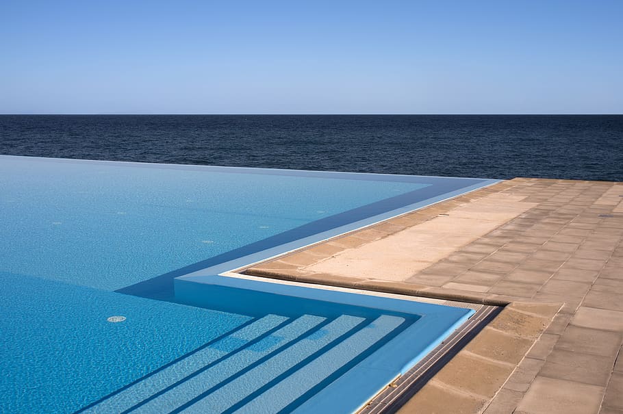 portugal, madeira, pool, sea, minimal, water, swimming pool, HD wallpaper
