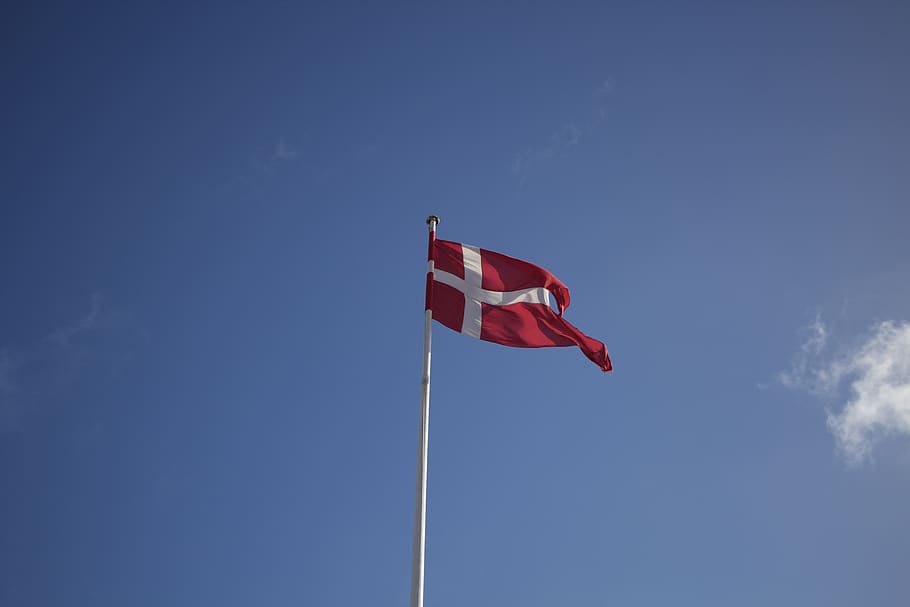 denmark, copenhagen, flag, patriotism, sky, low angle view HD wallpaper