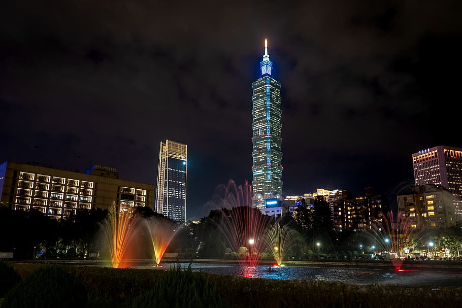 lightened building, taipei 101, street view, architecture, built structure HD wallpaper