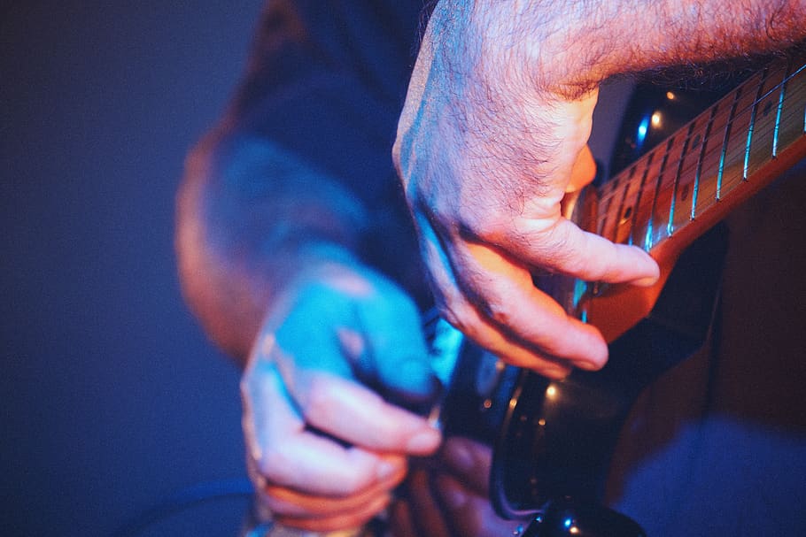 man playing guitar, leisure activities, musical instrument, finger