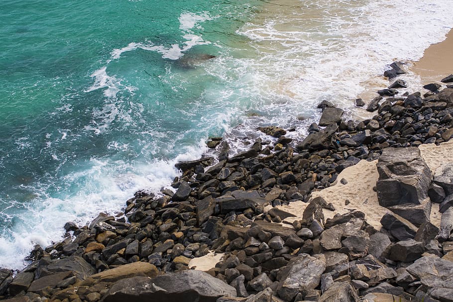 brazil, rio de janeiro, prainha, blue, sea, stones, waves, mar, HD wallpaper