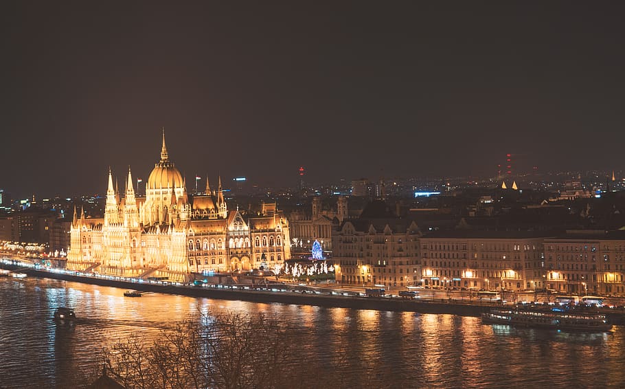 budapest, hungary, hungarian parliament building, lights, night, HD wallpaper