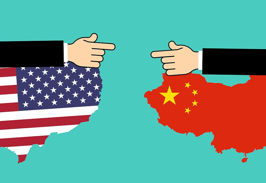 United States and China engaged in a trade war. Illustration concept.