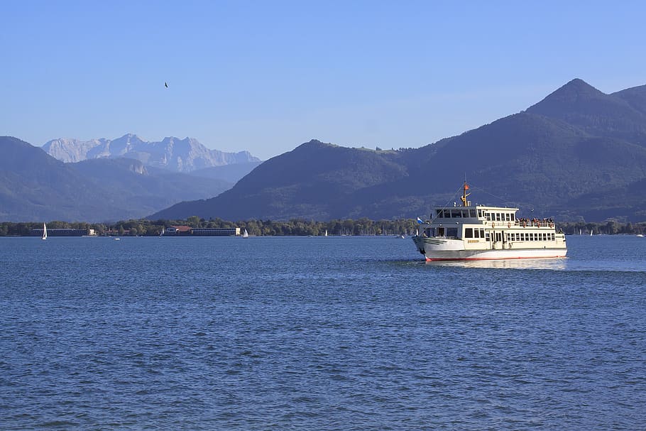 ferry, water, lake, alpine, alps, locomotion, shipping, chiemsee HD wallpaper