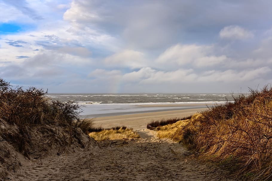 beach, sea, sand, sky, clouds, vacations, water, coast, nature HD wallpaper