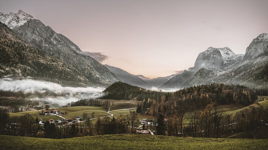 Green Mountains Photo, clouds, cold, daylight, fog, glacier, grass HD wallpaper