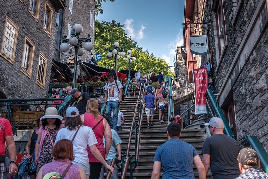 Group of Person on Stairs, architecture, buildings, crowd, daylight HD wallpaper