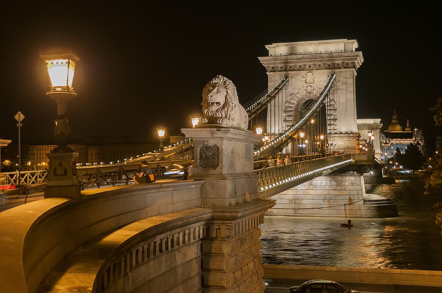 bridge, budapest, city, construction, architecture, urban, illuminated HD wallpaper
