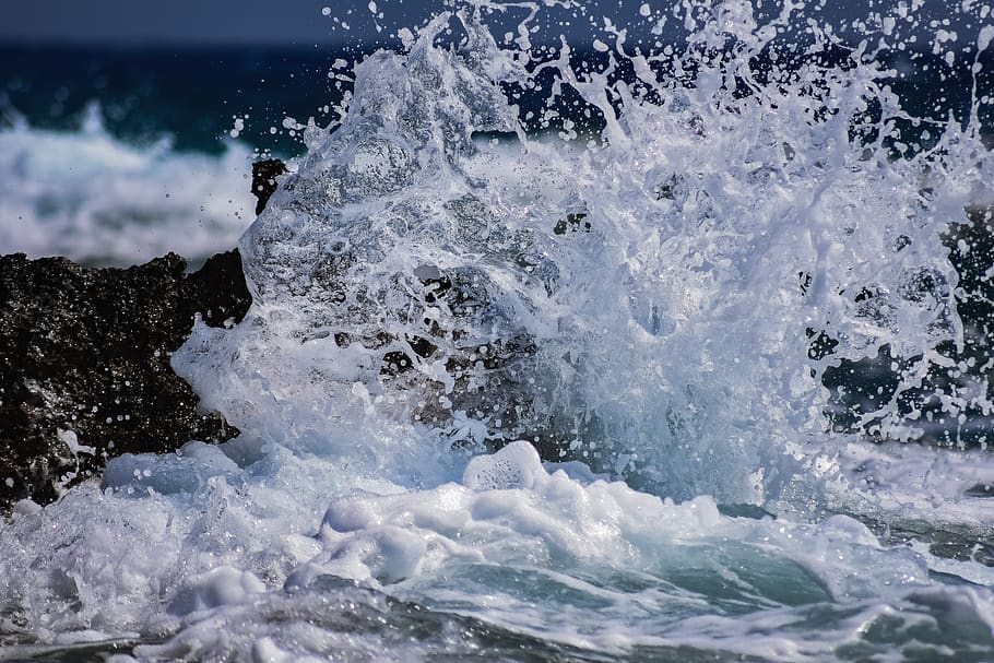 wave, splash, wind, spray, foam, nature, splashing, sea, coast HD wallpaper