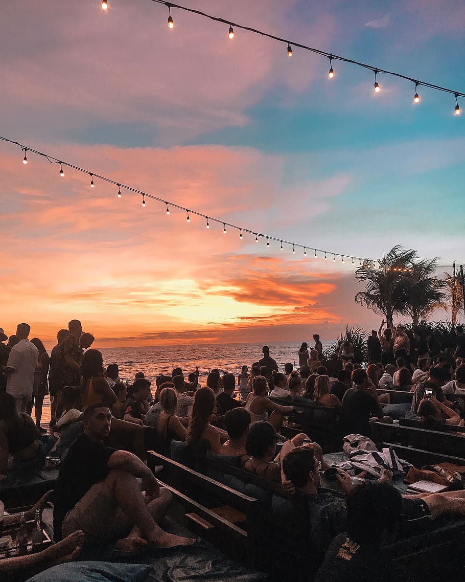 Golden Hour, bali, clouds, crowd, dawn, dusk, electric lights HD wallpaper
