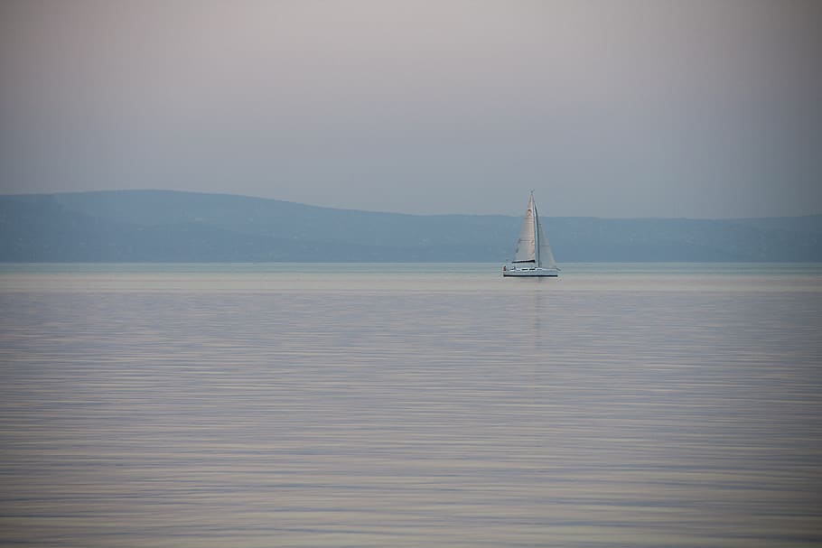 dusk, water, sailing, sunset, mood, nature, lake, landscape HD wallpaper