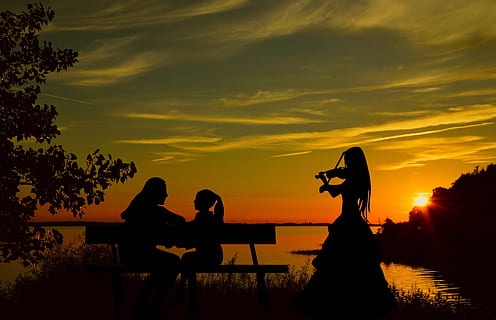 sunset, silhouette, dusk, evening, dawn, sky, tree, landscape HD wallpaper