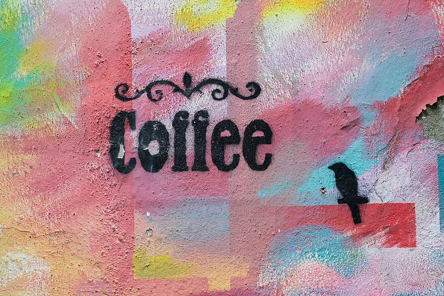 coffee, graffiti, pattern, article, wall, texture, color, red HD wallpaper