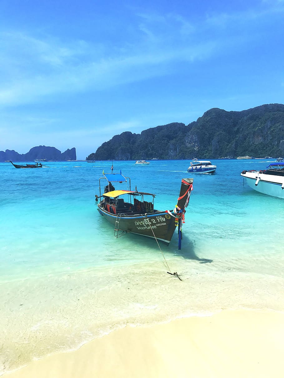 thailand, phi phi islands, phi-phi, mountains, sea, blue, water HD wallpaper