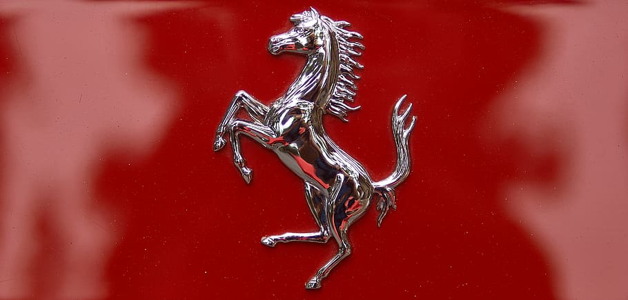 ferrari logo, car, horse, red, close-up, no people, animal