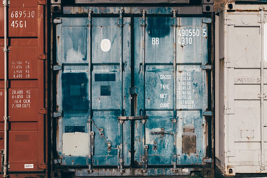 blue intermodal container, no people, architecture, freight transportation HD wallpaper