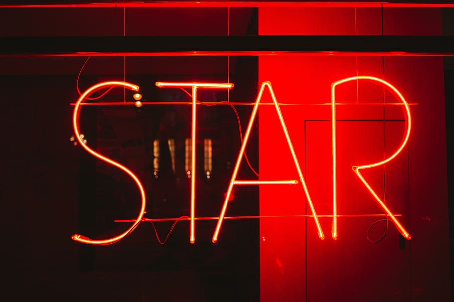 star neon sigange, light, artificial light, red, glow, branding, HD wallpaper