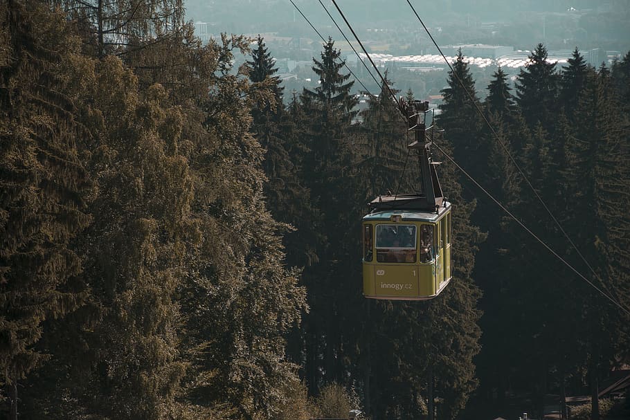 Close-up Photo of Yellow Cable Car, cable wire, cableway, daylight, HD wallpaper
