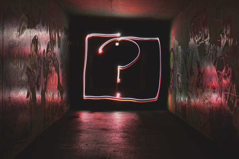 light, long exposure, bulb, question mark, box, wall, tunnel HD wallpaper