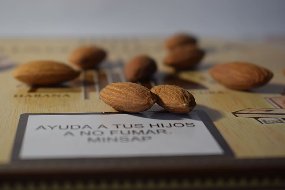 amonds, nuts, closeup, box, food, snack, food and drink, text HD wallpaper
