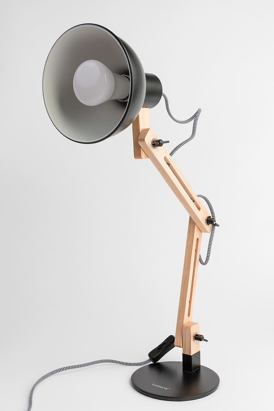 brown and black desk lamp on white surface, electronics, speaker