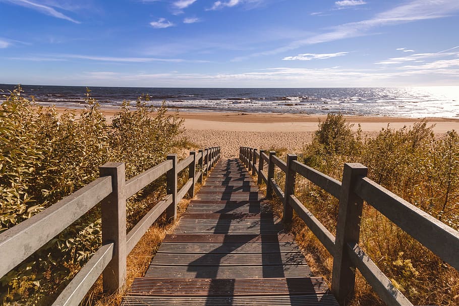 Photo of Stairs Going Down To The Beach, 4k wallpaper, clouds HD wallpaper