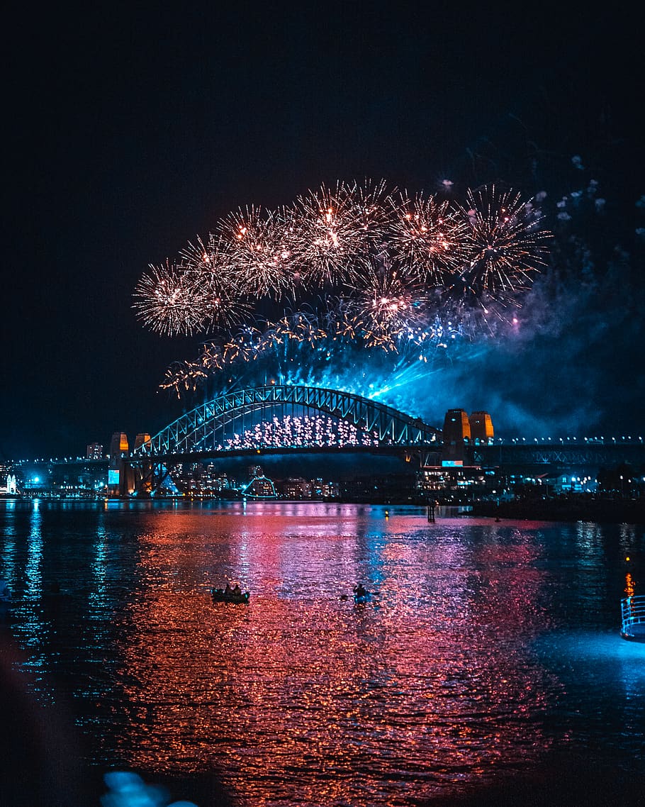 fireworks display near bridge, nature, outdoors, sydney, australia HD wallpaper