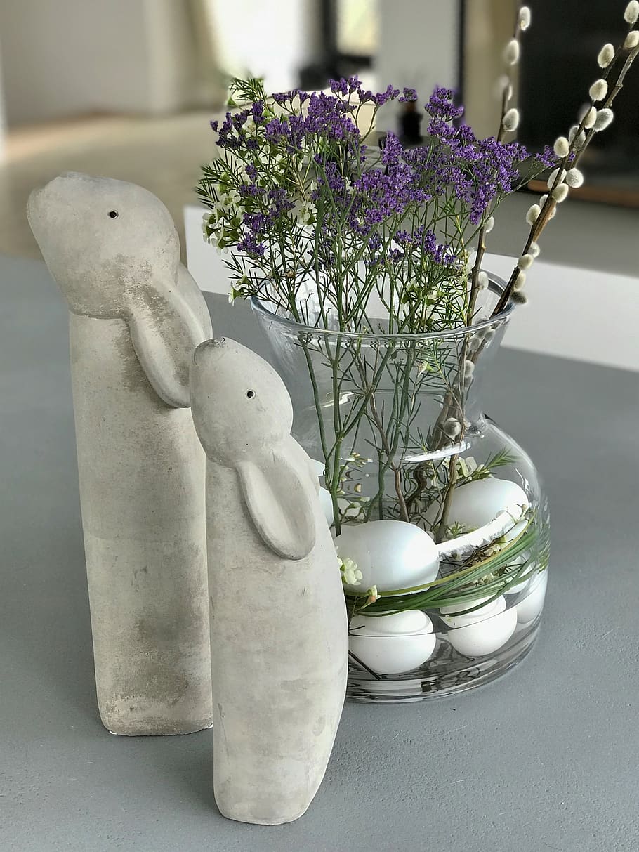 easter, egg, flower, easter bunny, rabbit, hare, vase, plant HD wallpaper