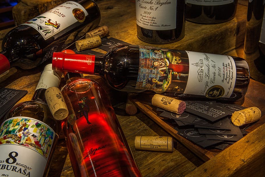 bottle, drink, alcohol, wine, container, indoors, no people HD wallpaper