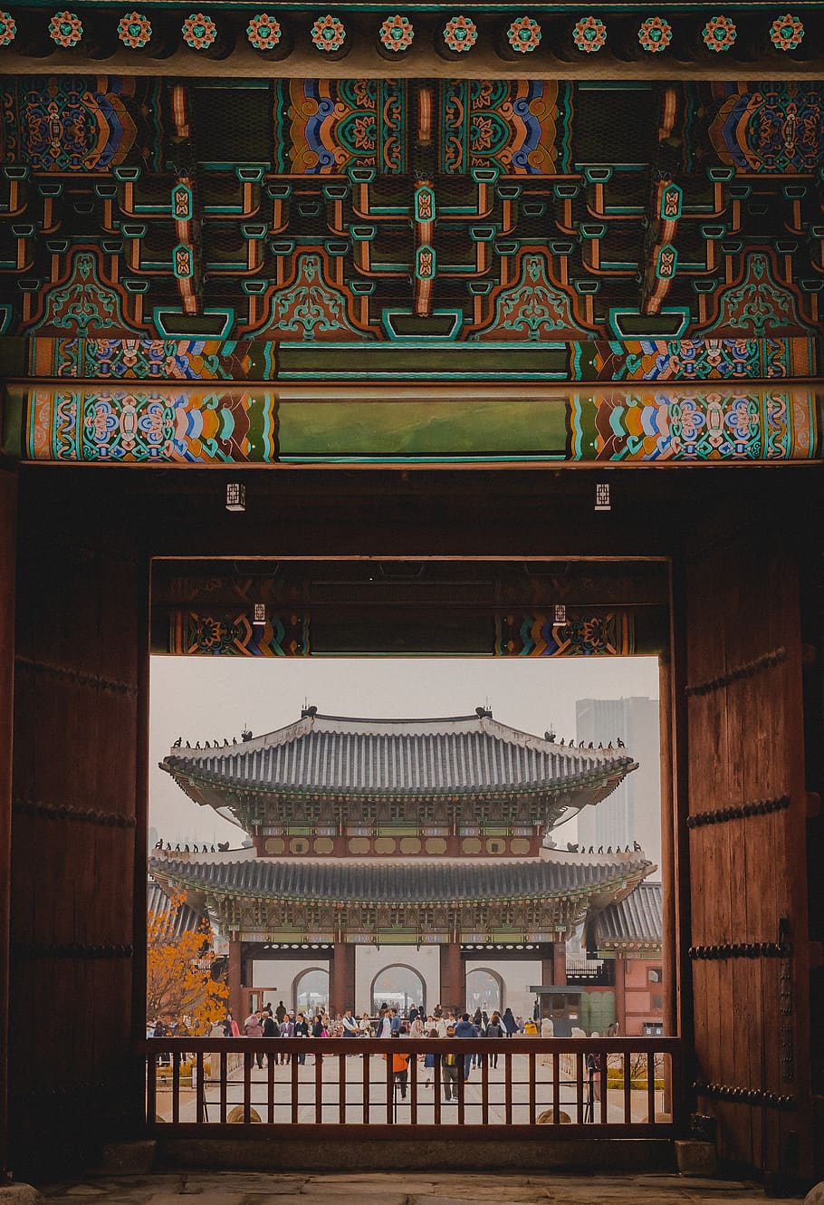 People Under Pagoda, ancient, architectural, architecture, art HD wallpaper