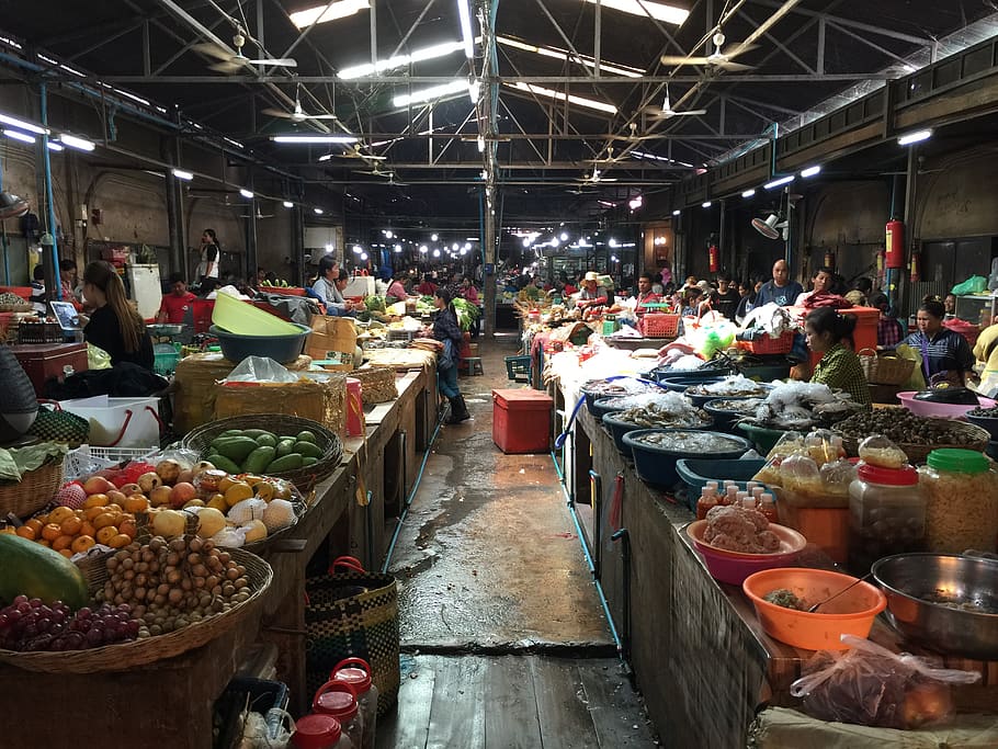 cambodia, krong siem reap, market, food, vegetables, fruit, HD wallpaper