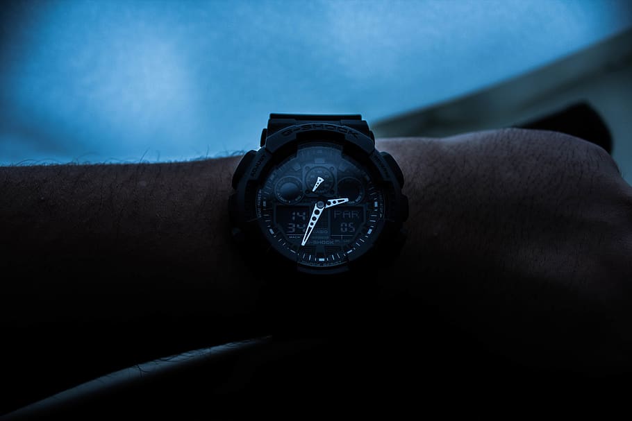 watch, wristwatch, gshock, time, paris, black, dust, arm, nature, HD wallpaper