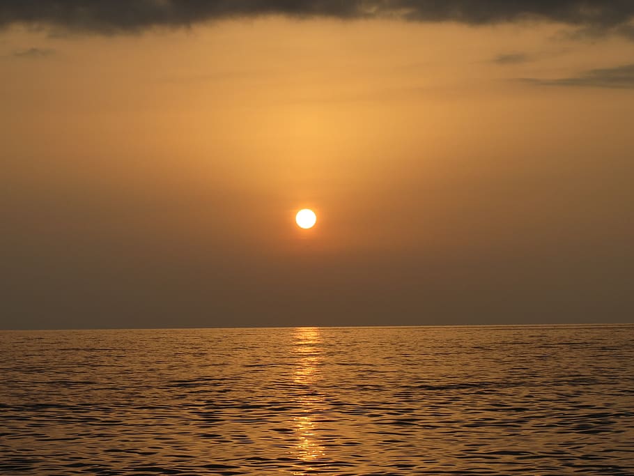 sun, sea, sunset, evening, nature, water, beauty in nature HD wallpaper