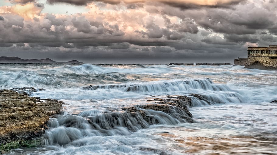 Raging Water, clouds, cloudy, ocean, sea, waves, cloud - sky HD wallpaper